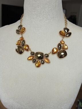 Gold-Tone Amber & Smoky Crystal Statement Necklace